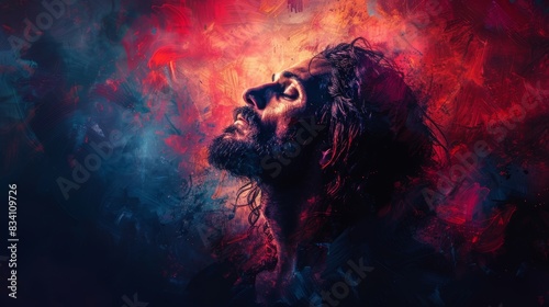 Powerful Illustration of Jesus Christ on Dark Background Generative AI