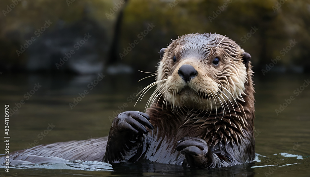 Obraz premium sea otter swimming in the water