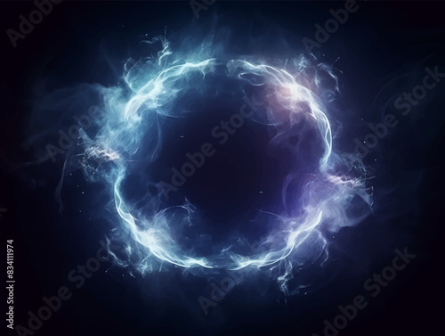 Rounded frame neon light color with smoke in side circle vector illustration