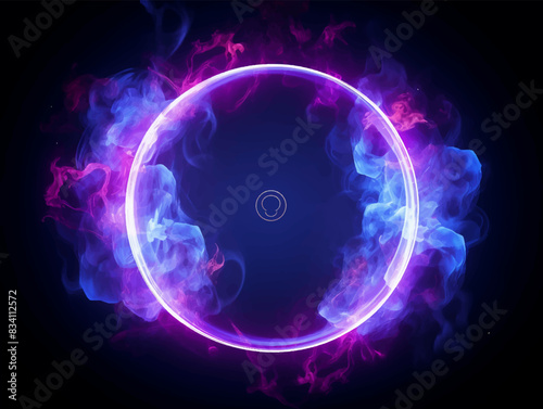 Rounded frame neon light color with smoke in side circle vector illustration