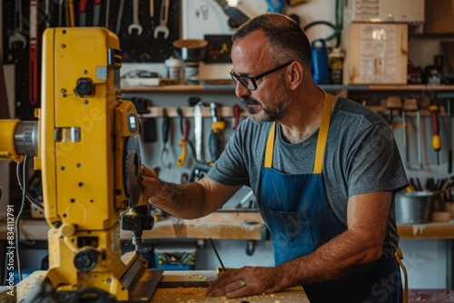 A carpenter works in a workshop, AI generated