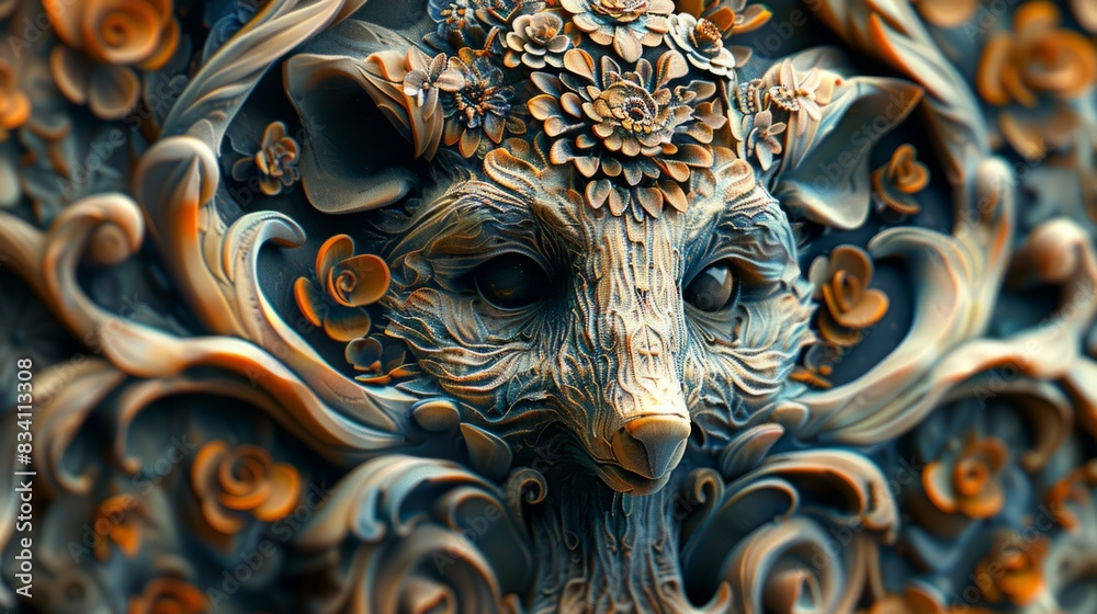 Fototapeta premium Captivating 3D illustration of Scandinavian folk art, with intricate designs and symbols inspired by nature, mythology, and cultural heritage of the Nordic region, presented in a dynamic and engaging