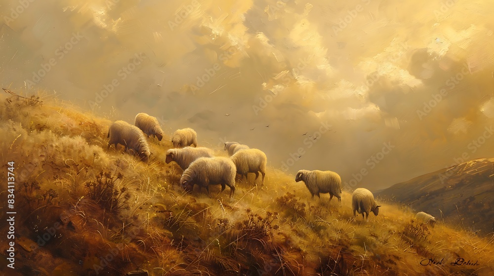 Fototapeta premium landscape, sky, nature, mountain, grass, clouds, field, summer, green, mountains, cloud, meadow, countryside, forest, hill, tree, panorama, valley, view, hills, travel, scenery, rural, weather, trees