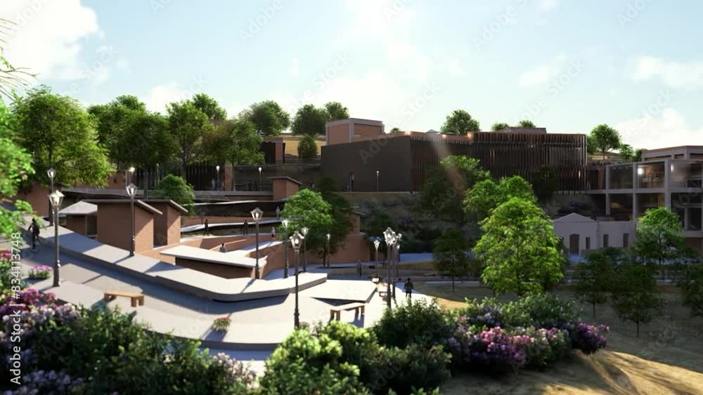 Animation of the design of a school with several buildings Animation of the design of a school with several buildings