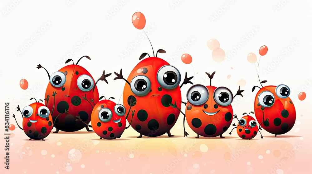 Fototapeta premium A group of cartoon ladybugs