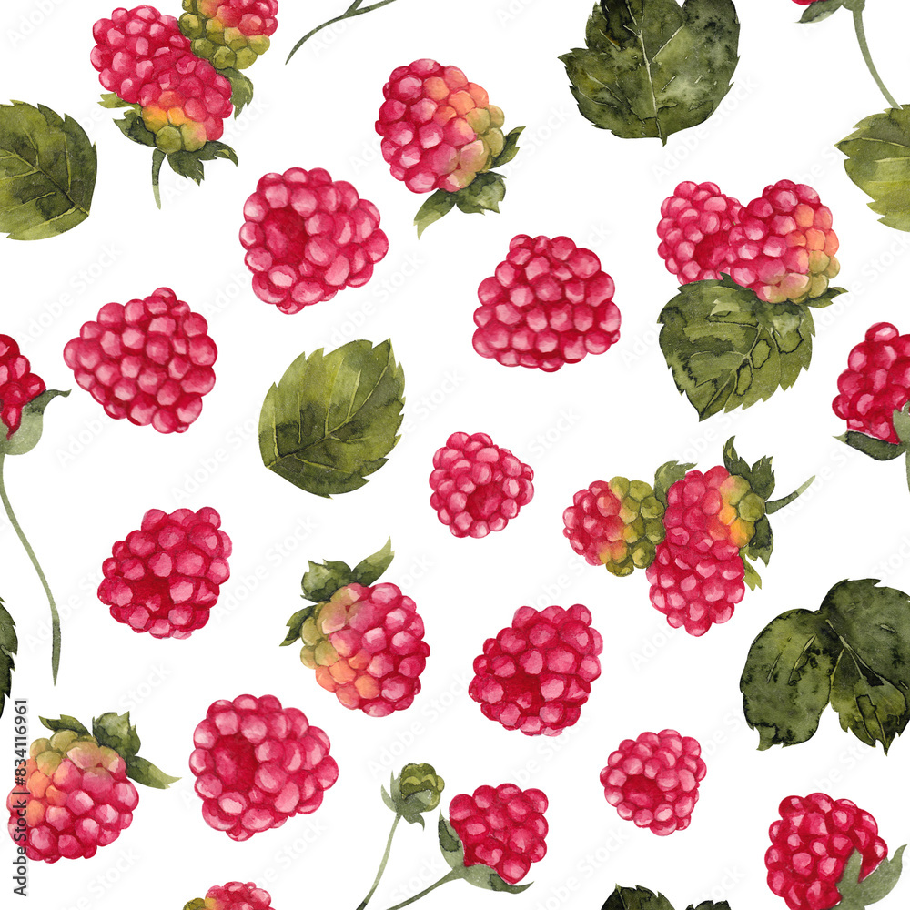 Seamless pattern with watercolor hand draw fresh summer berries, cherry and raspberry, isolated on white background Seamless pattern with watercolor hand draw fresh summer berries, cherry and raspberry, isolated on white background