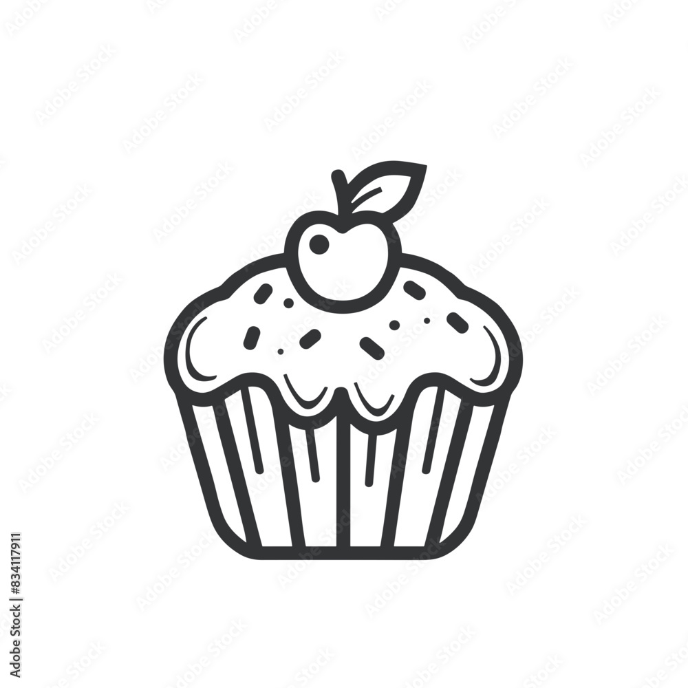 Cupcake Icon with Cherry Topping in Black Outline Cupcake Icon with Cherry Topping in Black Outline