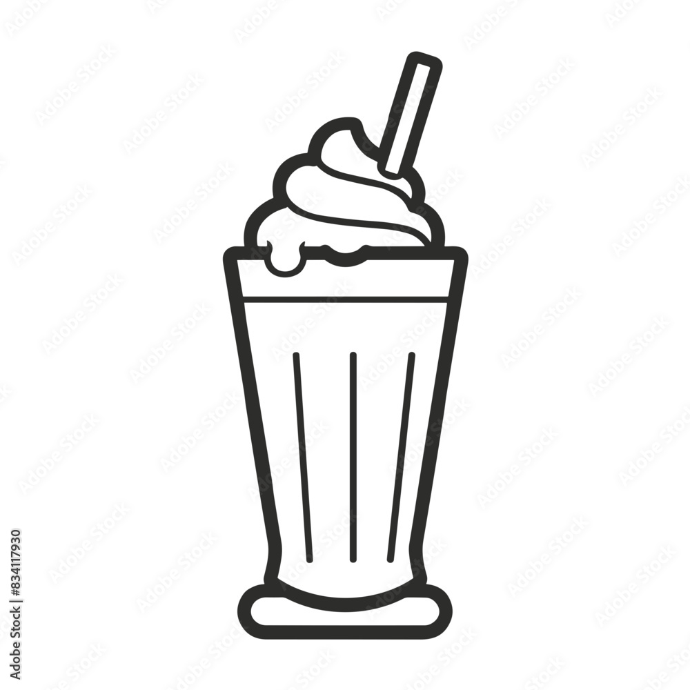Milkshake Icon with Whipped Cream and Straw in Black Outline Milkshake Icon with Whipped Cream and Straw in Black Outline