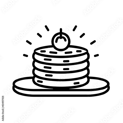 Pancakes Icon with Cherry on Top in Black Outline