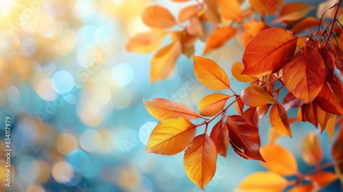 Group of Colorful Leaves on Blue Surface © olegganko