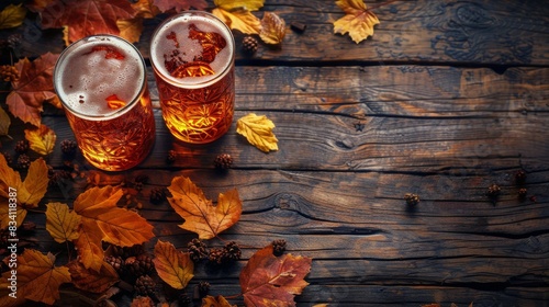 Two Mugs of Beer on Wooden Table