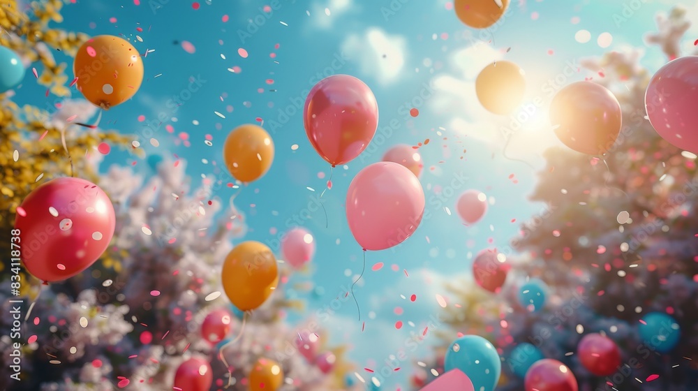 Group of Colorful Balloons Floating in the Sky Group of Colorful Balloons Floating in the Sky