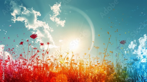 Sun Over Field of Flowers
