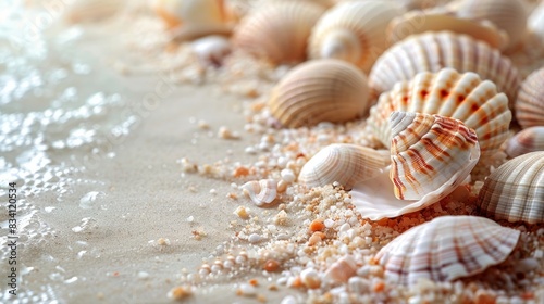 Beautiful white Sea shells on pastel gravels with copy space for background