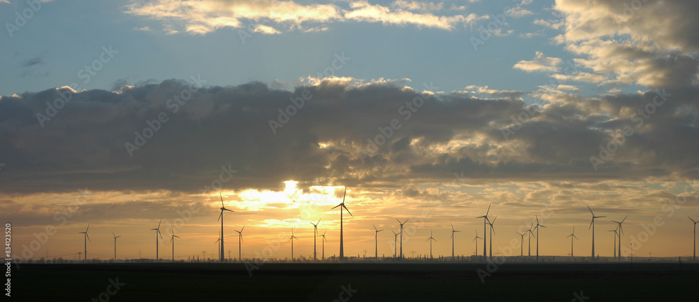Wind Turbines in Evening Light in Brandenburg, Germany