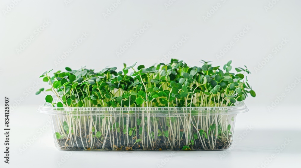 Naklejka premium Microgreen in a transparent container. White background
