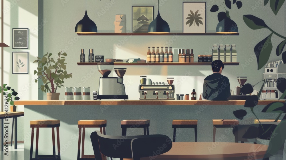 Fototapeta premium A man is sitting at a bar in a cafe