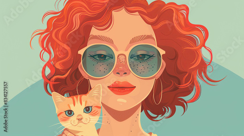 red-haired girl with a cat, ginger girl with a kitten, auburn-haired girl with a feline, redhead girl with a cat, girl with red hair and a cat, fiery-haired girl with a kitty, russet-haired girl with 