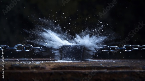 A powerful magnet was used to expose iron dust  producing an eye-catching visual effect against a black background.
