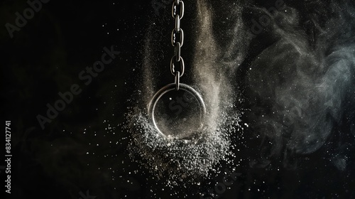 A powerful magnet was used to expose iron dust, producing an eye-catching visual effect against a black background. photo
