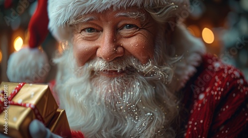 I hope you all had a wonderful Christmas. Santa Claus giving a gift. photo