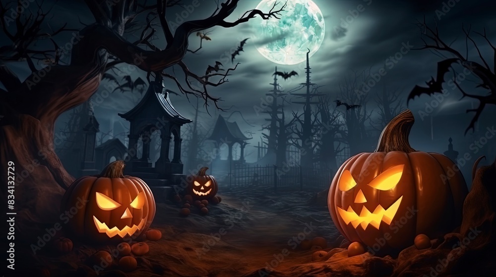 halloween background with pumpkins, generative ai