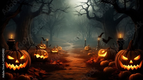 halloween background with pumpkins, generative ai