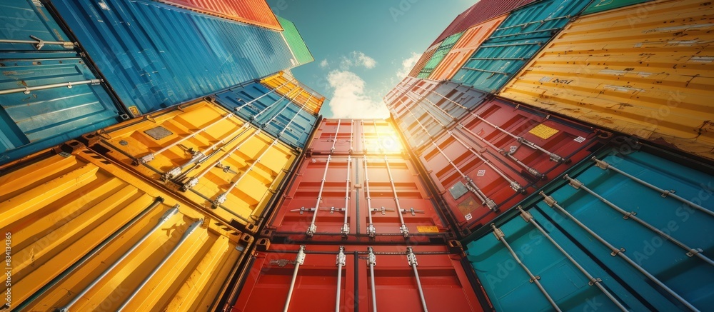 Colorful shipping containers under bright sun Colorful shipping containers under bright sun