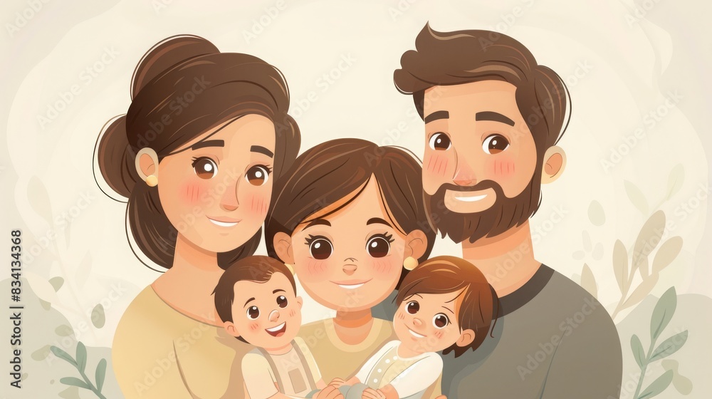 Happy family. Father, mother and two children. Vector illustration in cartoon style. Happy family. Father, mother and two children. Vector illustration in cartoon style.