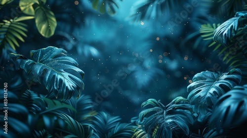 surreal design concept mockup with tropical leaves floating in a cosmic background  creating a fantastical interpretation great for a banner