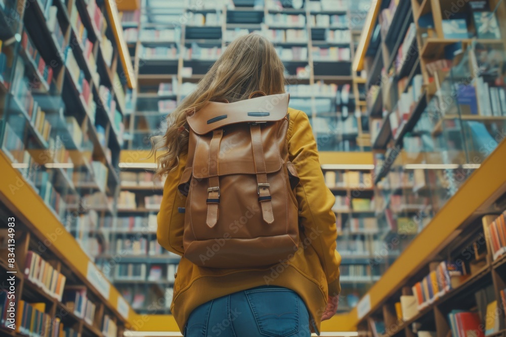 Student with a backpack standing library studying university campus scholarship internship study exam week college international programme erasmus school young academic books graduation education
