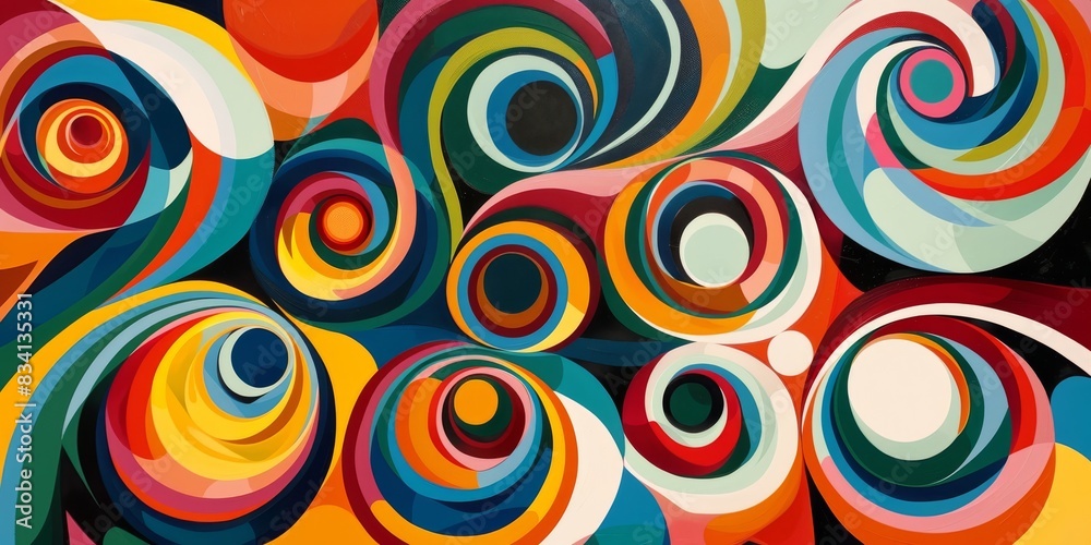 Abstract Art with Colorful Swirling Pattern and Circls in Energetic Playful Composition Abstract Art with Colorful Swirling Pattern and Circls in Energetic Playful Composition