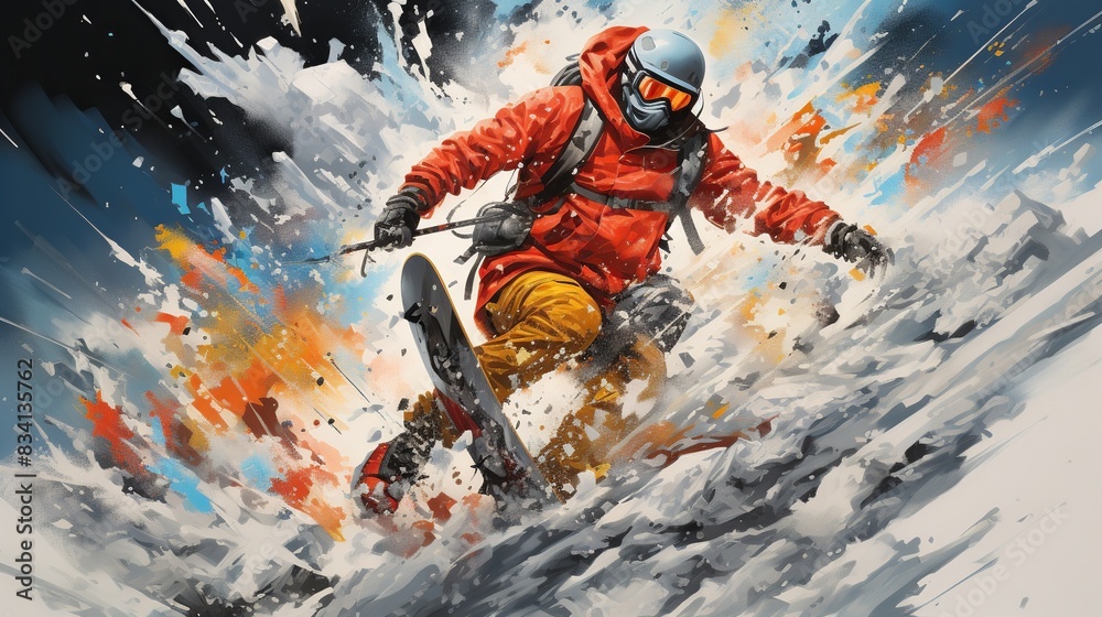 A dynamic sports collage celebrating the thrill of extreme sports such as snowboarding,   