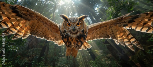 Eurasian eagle owl in flight photo