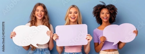 Three Young Women Holding Blank Signs