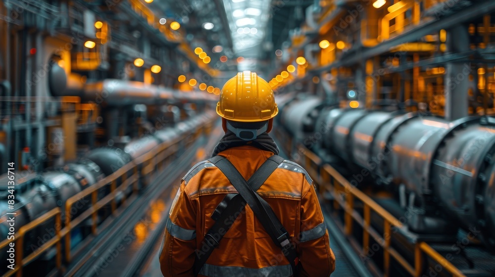 Production line worker wearing a safety helmet Production line worker wearing a safety helmet
