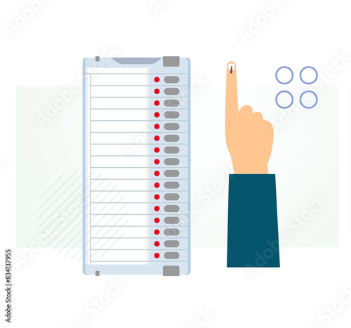 Power of Elections -Pressing Button on Electronic Voting Machine - EVM - Stock Illustration