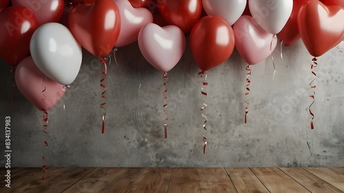 Heart-shaped balloons for Valentine's Day with copyspace, a background of love and Saint Valentine, empty space, high definition photo