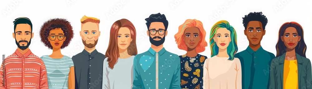 A diverse group of people of different races and ethnicities, all wearing casual clothes and looking happy. A diverse group of people of different races and ethnicities, all wearing casual clothes and looking happy.