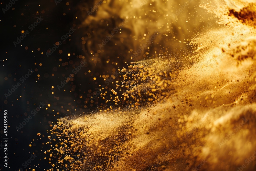 Golden River. Abstract Motion of Dust and Sand Explosion in Closeup View Golden River. Abstract Motion of Dust and Sand Explosion in Closeup View