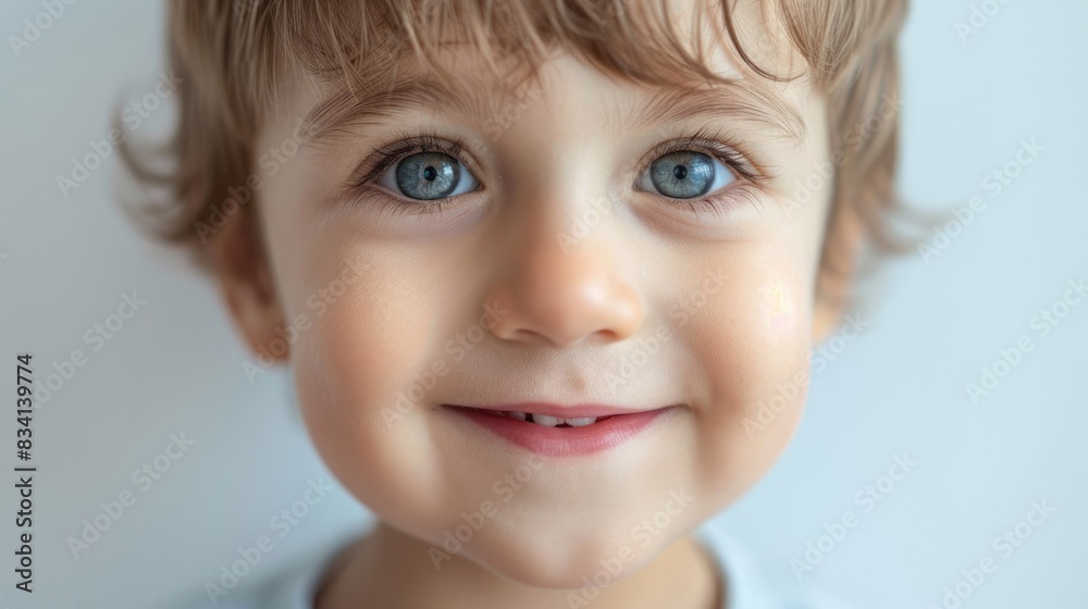 Kid Looking At Camera. Close-Up Portrait of Happy Smiling Face of Young Caucasian Boy Kid Looking At Camera. Close-Up Portrait of Happy Smiling Face of Young Caucasian Boy