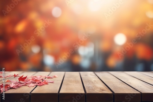 leaves on wooden background, generative ai © ImronDesign