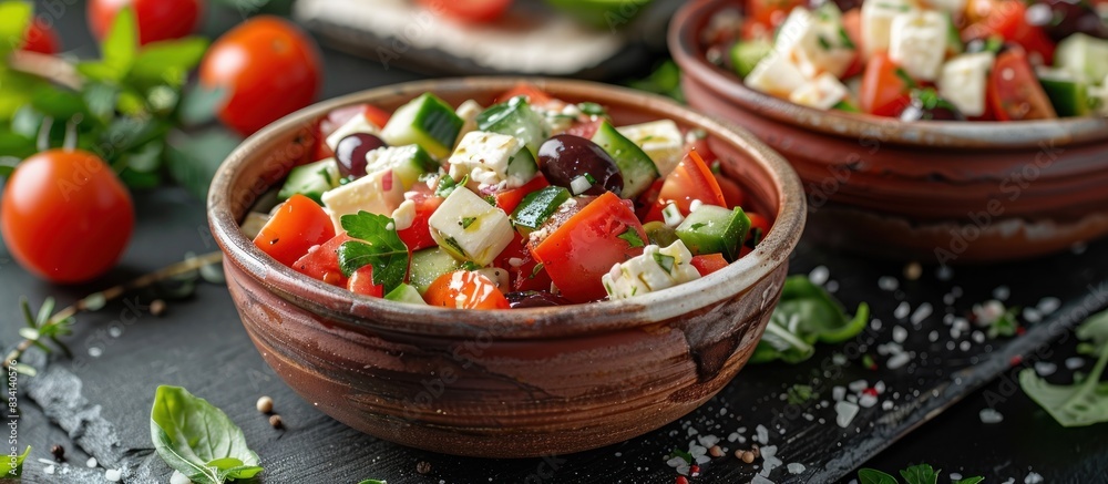 Fresh vegetable salad in rustic bowl Fresh vegetable salad in rustic bowl