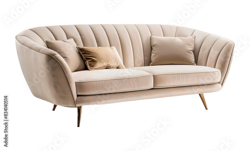 Luxurious beige designer sofa with plush cushions, perfect for a modern living room. Features sleek lines, fine stitching, and elegant design, ideal for comfort and style in any high-end interior.