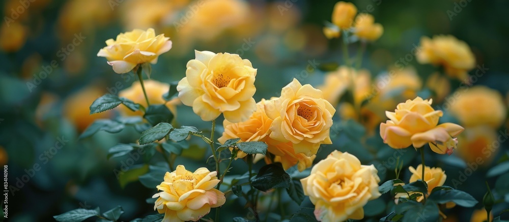Yellow roses blooming in a lush garden Yellow roses blooming in a lush garden