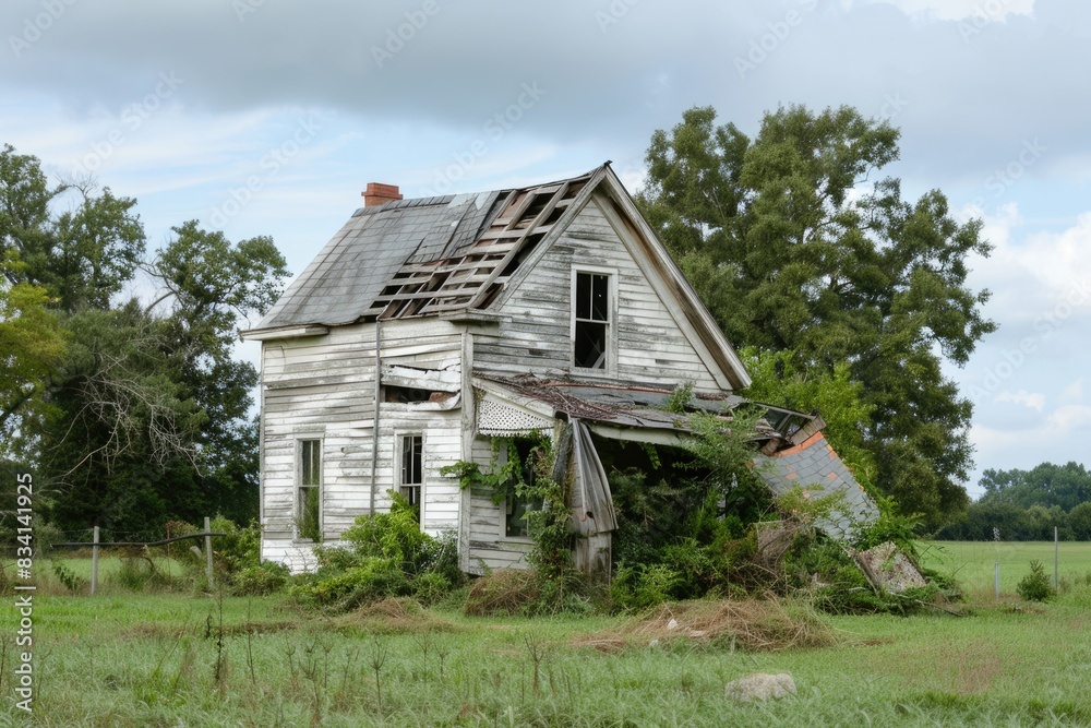 Falling Apart Farm House: Abandoned Wooden Home with Missing Back Wall Falling Apart Farm House: Abandoned Wooden Home with Missing Back Wall