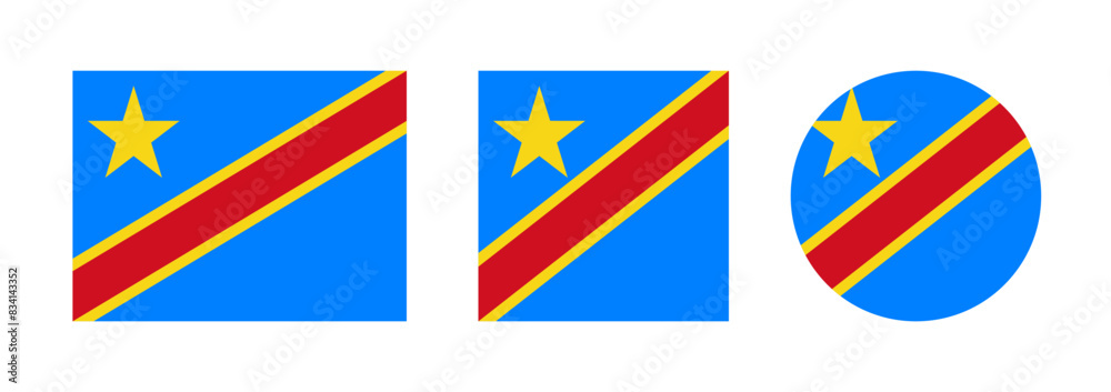 Democratic Republic of the Congo flag vector icon set. DRC flag vector sign in round and square set. Flag of DR Congo icon in circle