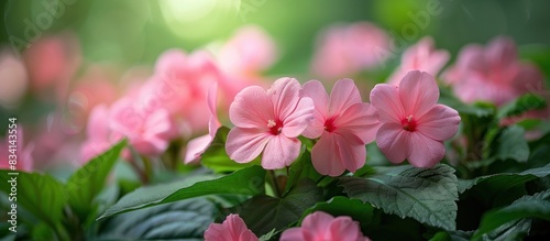 Pink impatiens balsamina flowers