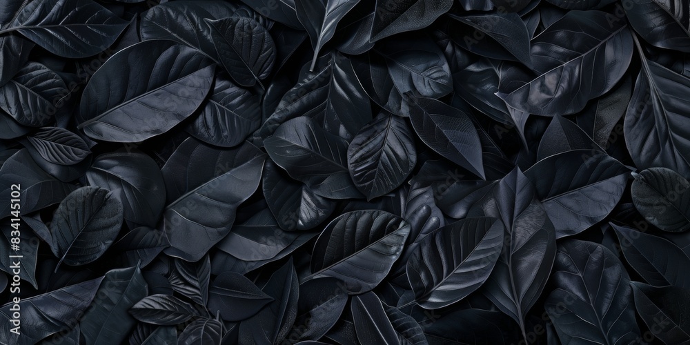 Fototapeta premium abstract black tropical leaf textures for dark nature background flat lay