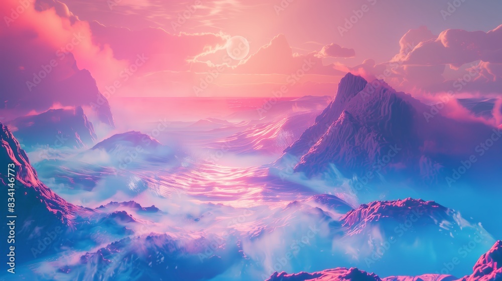 © vannet - Landscape vapor wave synth background.